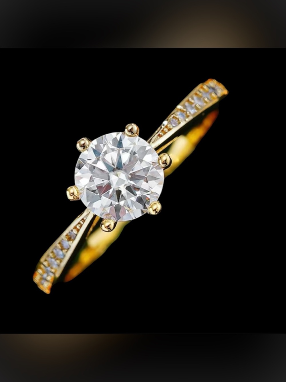 Gold Plated Classic Round Cut 6 Prong Solitaire Ring